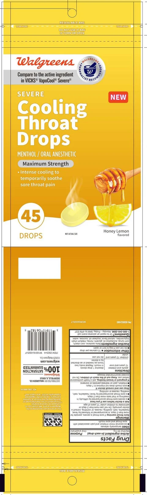 Walgreens Severe Honey Lemon Throat Drops packaging