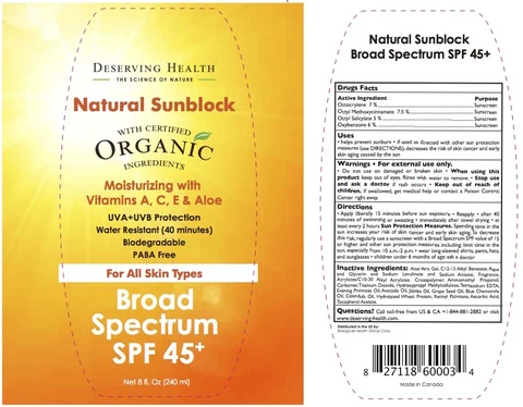 DESERVING HEALTH NATURAL SUNBLOCK 240