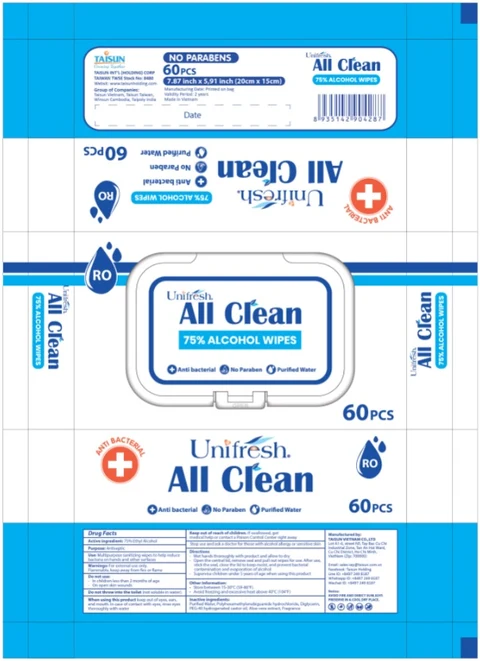 Unifresh All Clean alcohol 포장