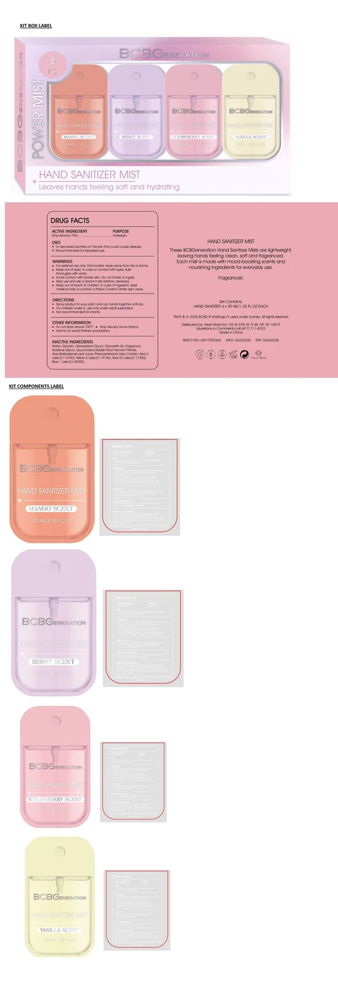 BCBGENERATION HAND SANITIZER MIST SET-MANGO, BERRY, STRAWBERRY AND VANILLA SCENT 포장