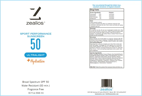 Zealios Sport Performance Ultralight SPF 50 Sunscreen 포장