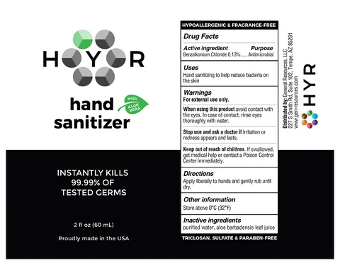 HYR Hand Sanitizer with Aloe Vera packaging