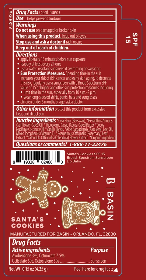 Basin Santas Cookies SPF 15 Broad Spectrum Sunscreen Lip Balm 포장
