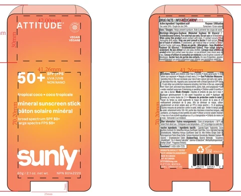 ATTITUDE Sunly Mineral Sunscreen Stick SPF 50 Tropical coco 포장