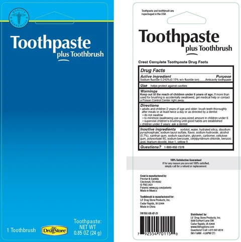 Toothpaste, plus Toothbrush packaging