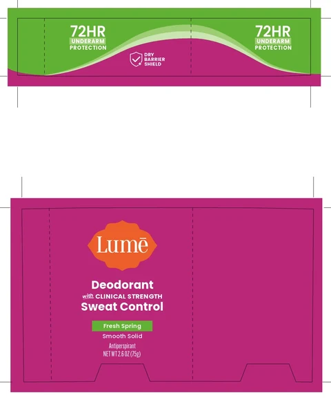 Lume Deodorant with Clinical Strength Sweat Control, Soft Powder / Lume Deodorant with Clinical Strength Sweat Control, Fresh Spring / Lume Deodorant with Clinical Strength Sweat Control, Vanilla Bliss / Lume Whole Body Deodorant Plus Sweat Control Smooth Solid, Clean Tangerine / Lume Whole Body Deodorant Plus Sweat Control Smooth Solid, Lavender Sage / Lume Whole Body Deodorant Plus Sweat Control Smooth Solid, Soft Powder / Lume Whole Body Deodorant Plus Sweat Control Smooth Solid, Unscented packaging