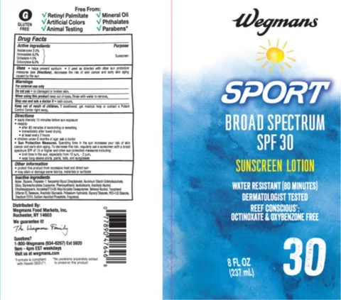 Wegmans SPORT BROAD SPECTRUM SPF 30 SUNSCREEN packaging