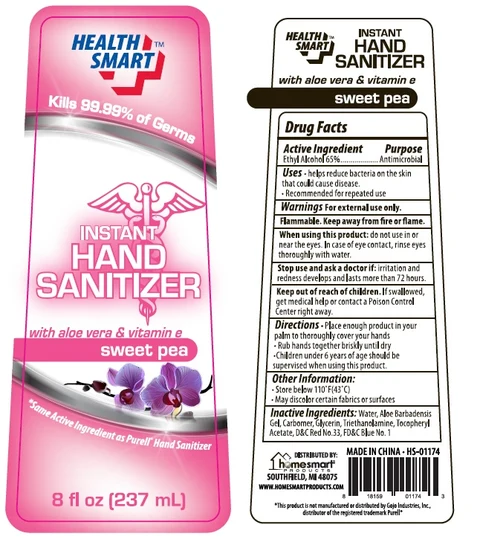 Health Smart Instant Hand Sanitizer with aloe vera and vitamin e sweet pea packaging