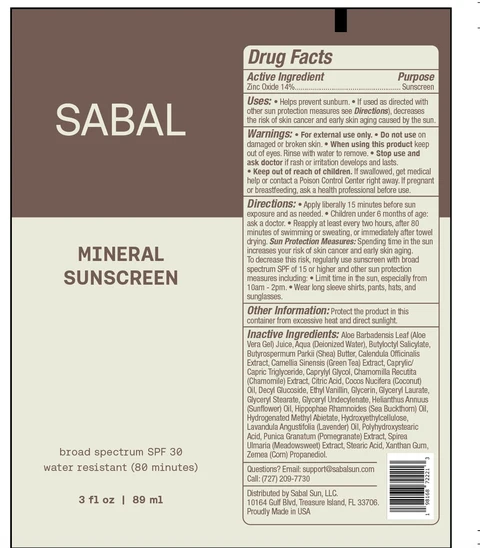 SABAL Mineral Sunscreen Broad Sprectrum SPF 30 포장
