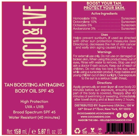 coco and eve tan boosting anti-aging body oil spf 45 포장