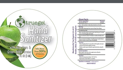 Truegel Hand Sanitizer Aloe Vera and Green Apple Aroma 포장
