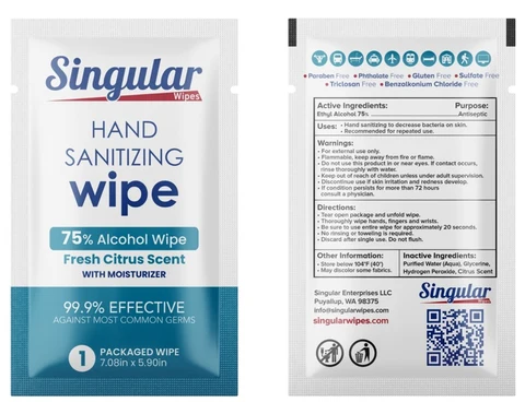 Singular Wipes fresh Citrus Scent 포장