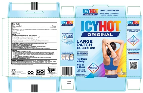 ICY HOT® ORIGINAL LARGE PATCH PAIN RELIEF 5% MENTHOL 3-15/16” x 7-13/16” (10 cm x 20 cm) EACH 5 PATCHES