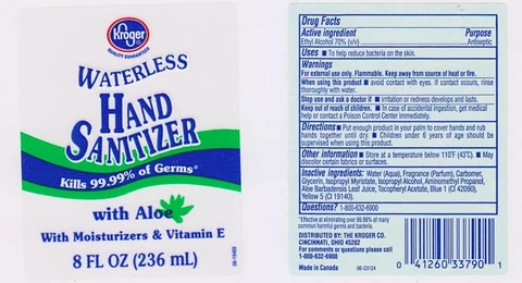 KrogerWaterless Hand Sanitizer with Aloe packaging