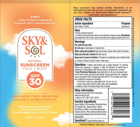 Sky and Sol Face and Body Sunscreen Spf 30 packaging