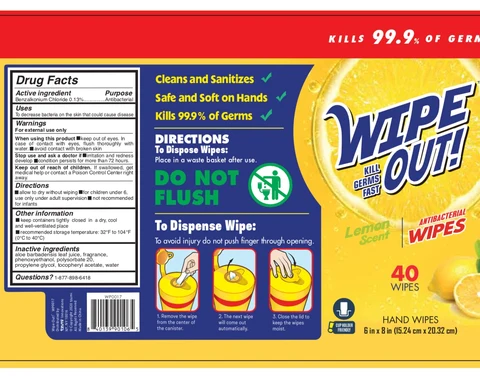 WIPE OUT Antibacterial Wipes Lemon Scent packaging
