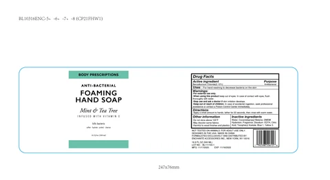 BODY PRESCRIPTIONS Mint and Tea Tree infused with Vitamin E ANTIBACTERIAL FOAMING HAND 포장