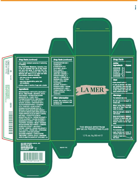 LA MER THE BROAD SPECTRUM SPF 50 UV PROTECTING FLUID packaging