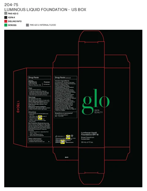 glo SKIN BEAUTY Luminous Liquid Foundation SPF 18 packaging