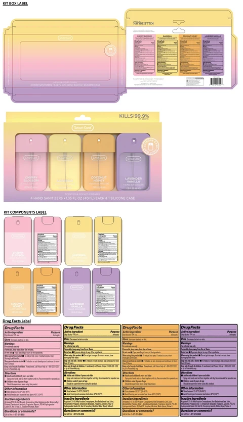 Smart Care 4 HAND SANITIZERS 1.35 FL OZ (CHERRY BLOSSOM, GARDENIA, COCONUT HONEY, LAVENDER VANILLA) 포장