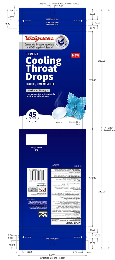 Walgreens Severe Menthol Throat Drops packaging
