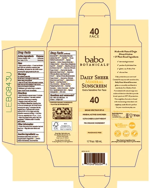 Babo Botanicals Daily Sheer Mineral Sunscreen SPF 40 포장