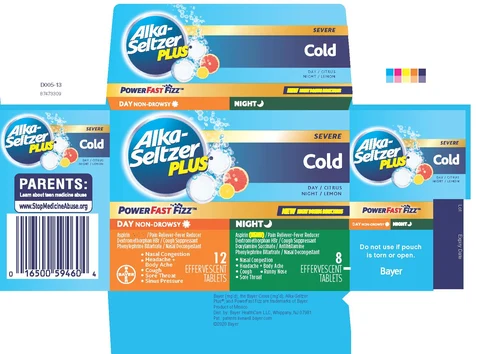 Alka-Seltzer Plus Severe Cold PowerFast Fizz Day and Night packaging