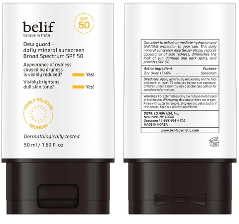 belif Dew guard - daily mineral sunscreen Broad Spectrum SPF 50 포장