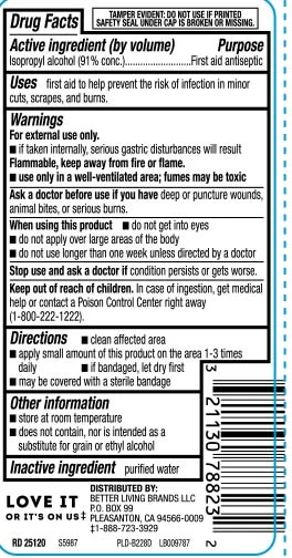 Signature Select 91% Isopropyl Alcohol back label