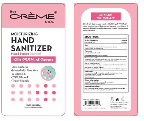 The creme shop moisturizing hand sanitizer mixed berries packaging