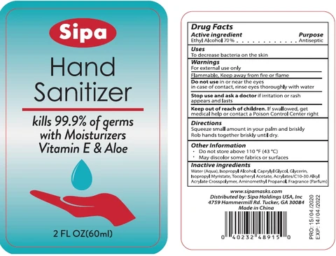 Sipa Hand Sanitizer With Moisturizers Vitamin E and Aloe 포장