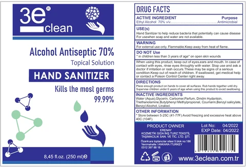 3e Clean Hand Sanitizer 포장