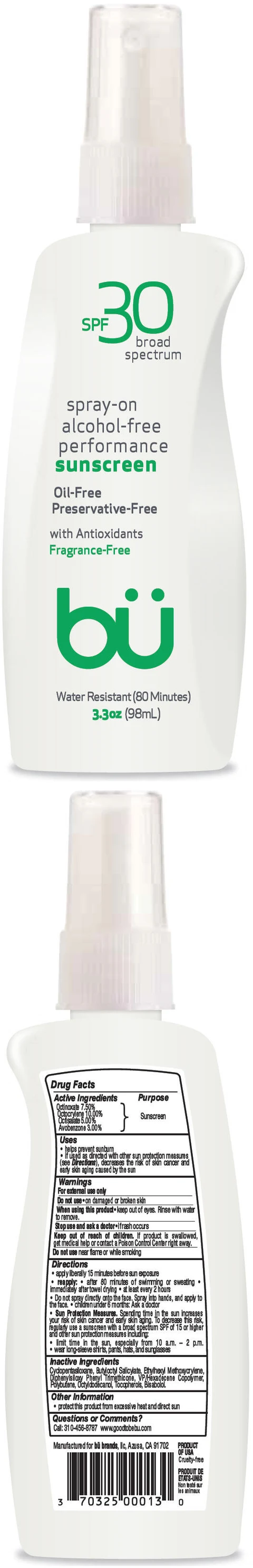 bu SPF 30 Broad Spectrum on Alcohol-Free Performance Sunscreen - Fragrance Free 포장