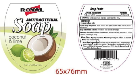 Royal Antibacterial (coconut and lime) packaging