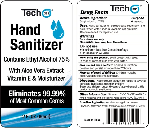 TECH361 HAND SANITIZER WITH ALOE VERA AND VITAMIN E 포장
