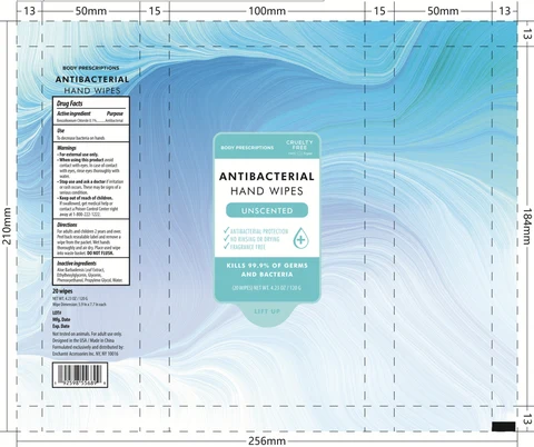 BODY PRESCRIPTIONS ANTIBACTERIAL HAND WIPES UNSCENTED 포장