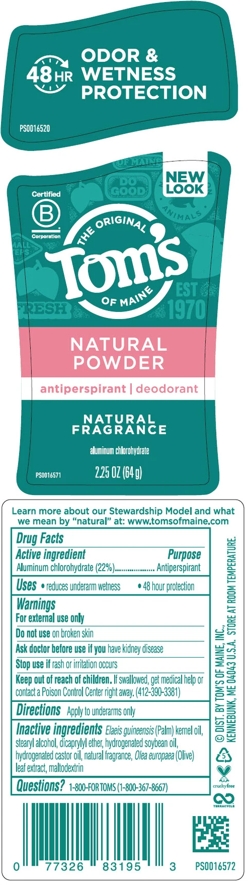 Toms of Maine Natural Powder Antiperspirant / Deodorant packaging