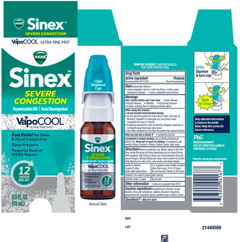 Vicks SINEX SEVERE CONGESTIONVapoCOOL ULTRA FINE MIST 포장