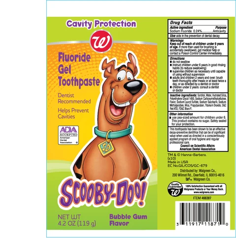 Walgreens Scooby Doo Fluoride Gel Toothpaste packaging