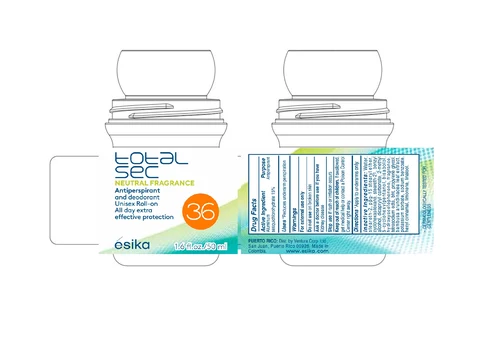 esika total sec NEUTRAL FRAGRANCE Antiperspirant and deodorant Unisex Roll-on All day extra effective protection packaging