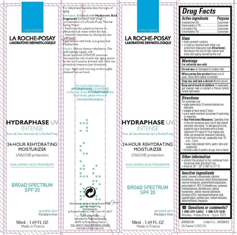 La Roche Posay Laboratoire Dermatologique Hydraphase UV Intense 24 Hour Hydrating Moisturizer Broad Spectrum SPF 20 Sunscreen packaging