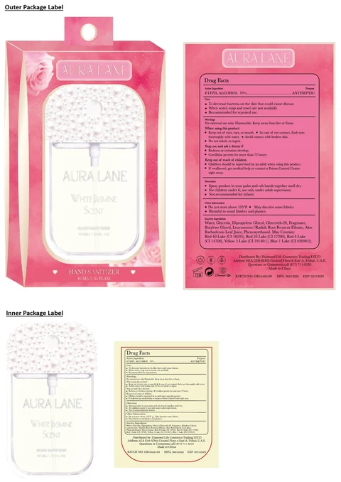 AURA LANE HAND SANITIZER WHITE JASMINE SCENT 포장
