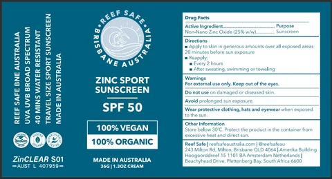 Reef safe - Zinc Sport sunscreen SPF50 포장