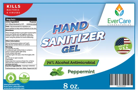 8oz Hand Sanitizer Gel Peppermint EverCare Labs 포장
