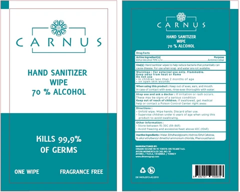 CARNUS HAND SANITIZER WIPES packaging