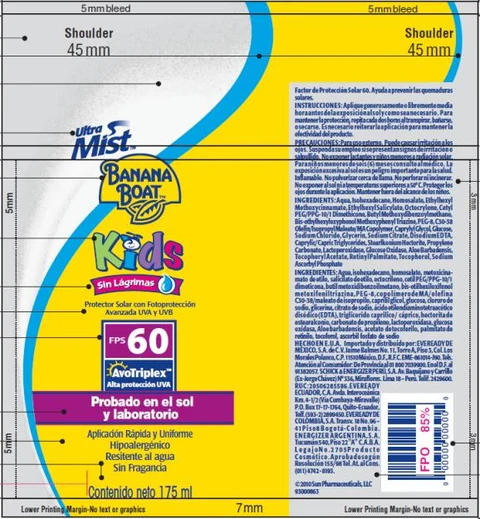 Banana Boat Ultra Mist Kids FPS 60 LATAM 포장