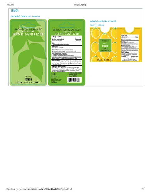 Brompton and Langley Zesty Lemon Hand SanitizerZesty Lemon packaging
