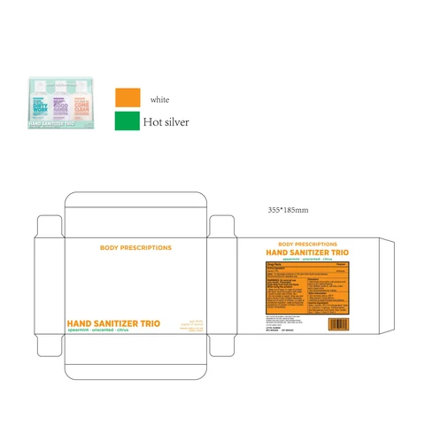 BODY PRESCRIPTIONS HAND SANITIZER TRIO SPEARMINT UNSCENTED CITRUS 포장