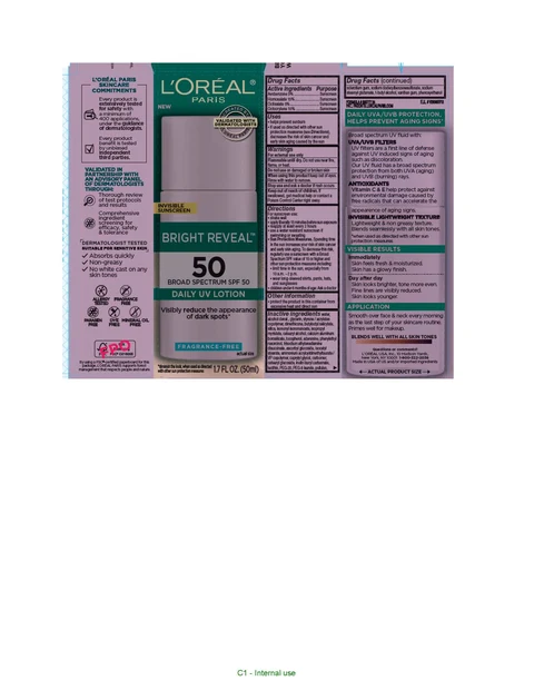 LOreal Paris Bright Reveal Broad Spectrum SPF 50 Daily UV Sunscreen packaging