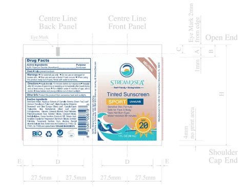 Stream2Sea Broad Spectrum Sport Face & Body SPF 20-TINTED 1oz